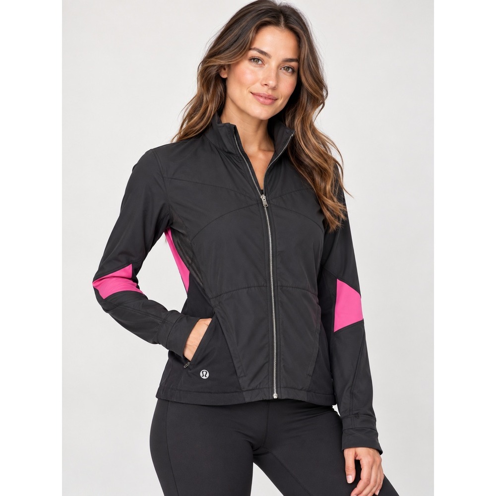 Lululemon Paceline Jacket Womens Size 6 Black Pink Full Zip Cycling Running Coat